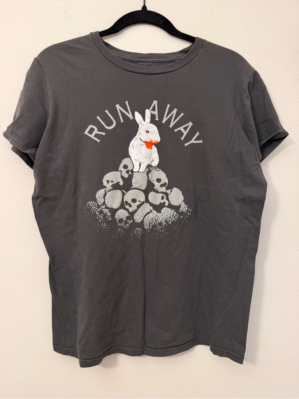 105 - Run Away Graphic Tee - Dark Gray with White Rabbit